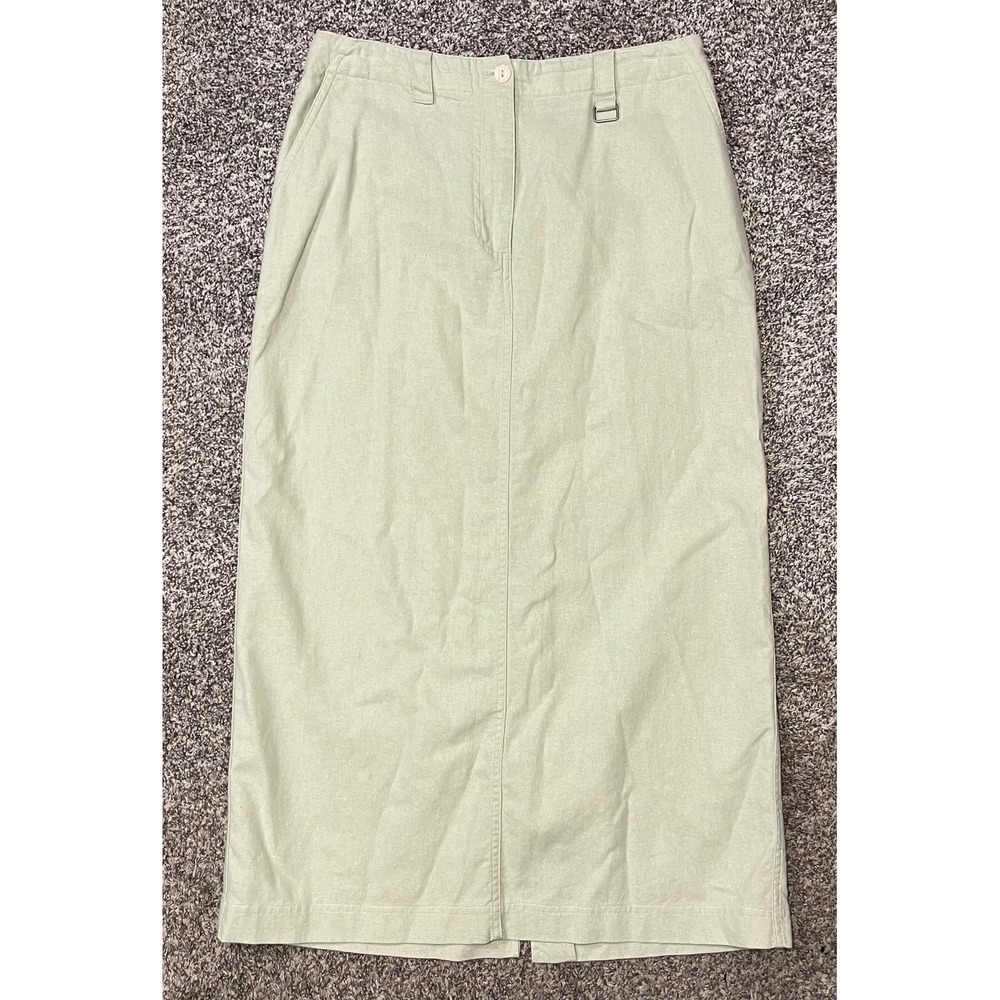 Christopher & Banks Skirt Womens 6 Green Linen Blend Straight Midi Wrinkle‎ Free